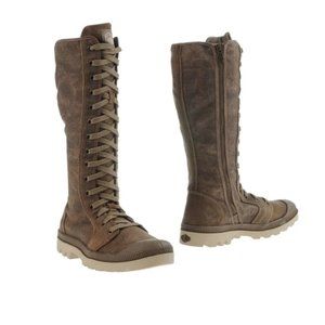 Palladium tall lace up canvas boots size 8 brown